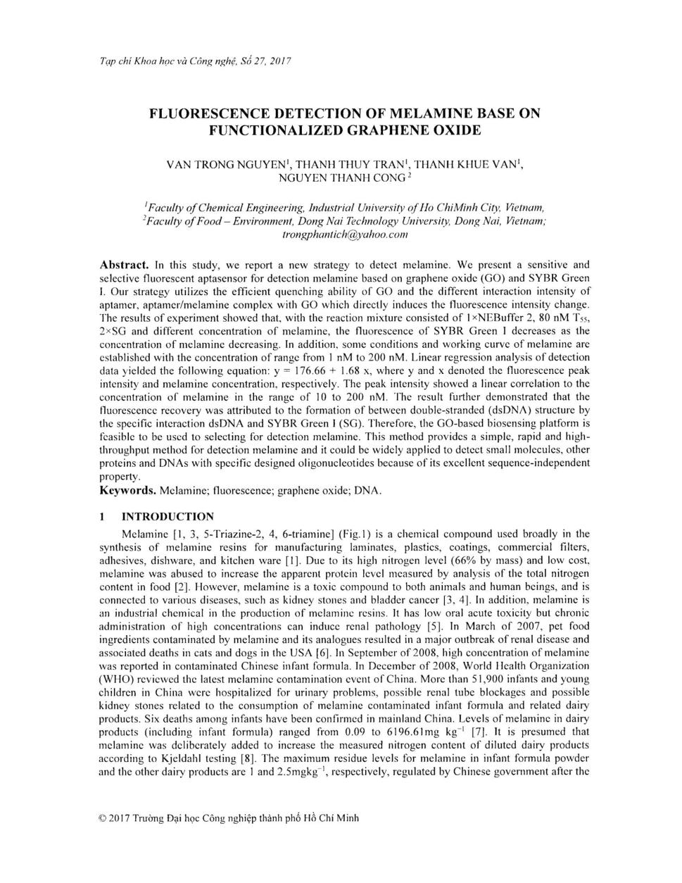 Fluorescence detection of melamine base on functionlized graphene oxide