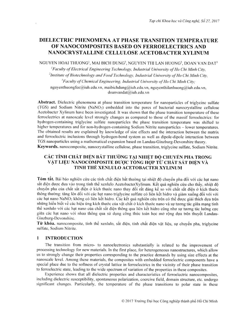 Dielectric phenomena at phase transition temperature of nanocomposites based on ferroelectrics and nanocrystalline cellulose acetobacter xylinum