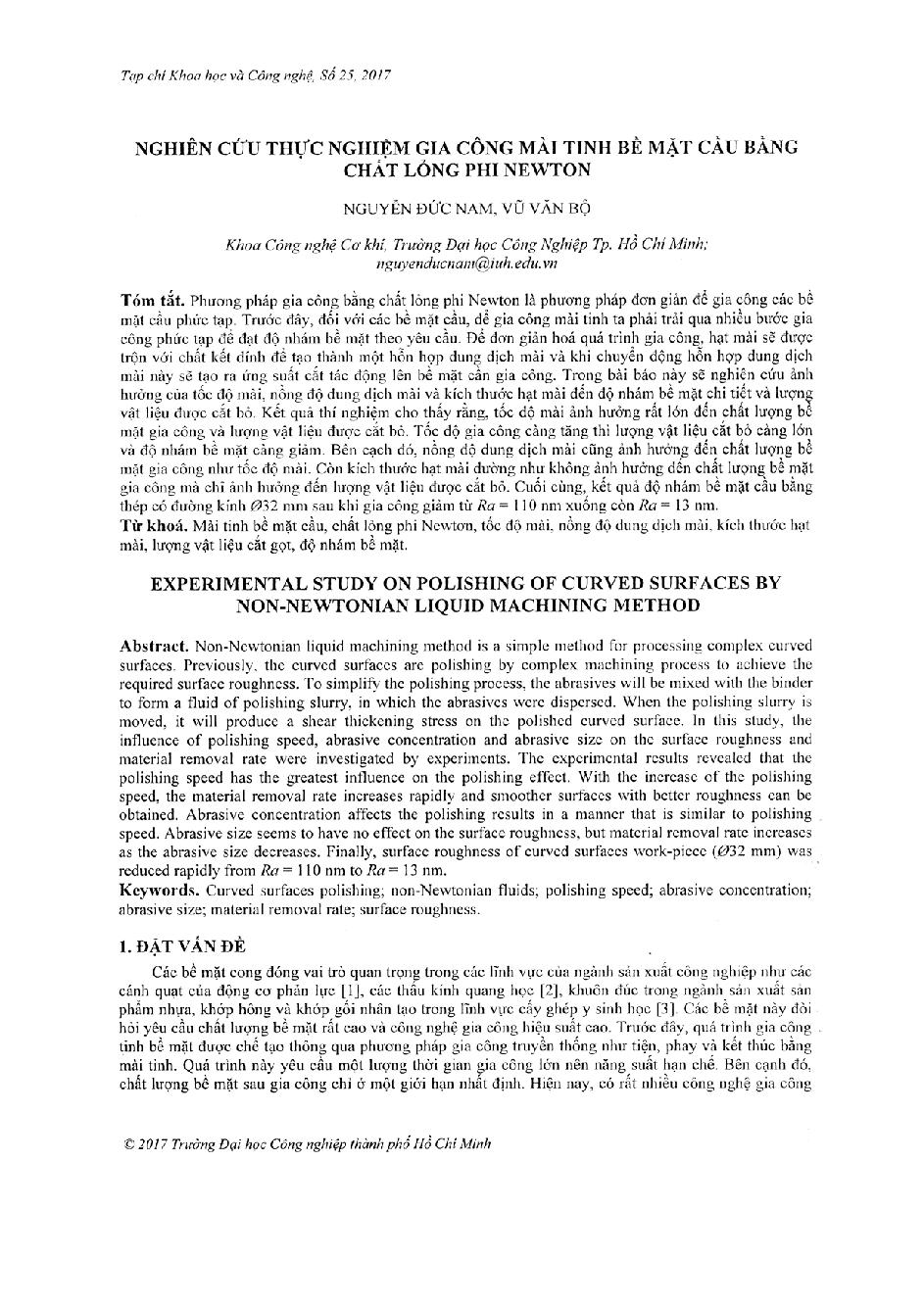 Nghiên cứu thực nghiệm gia công mài tinh bề mặt cầu bằng chất lỏng phi Newton
