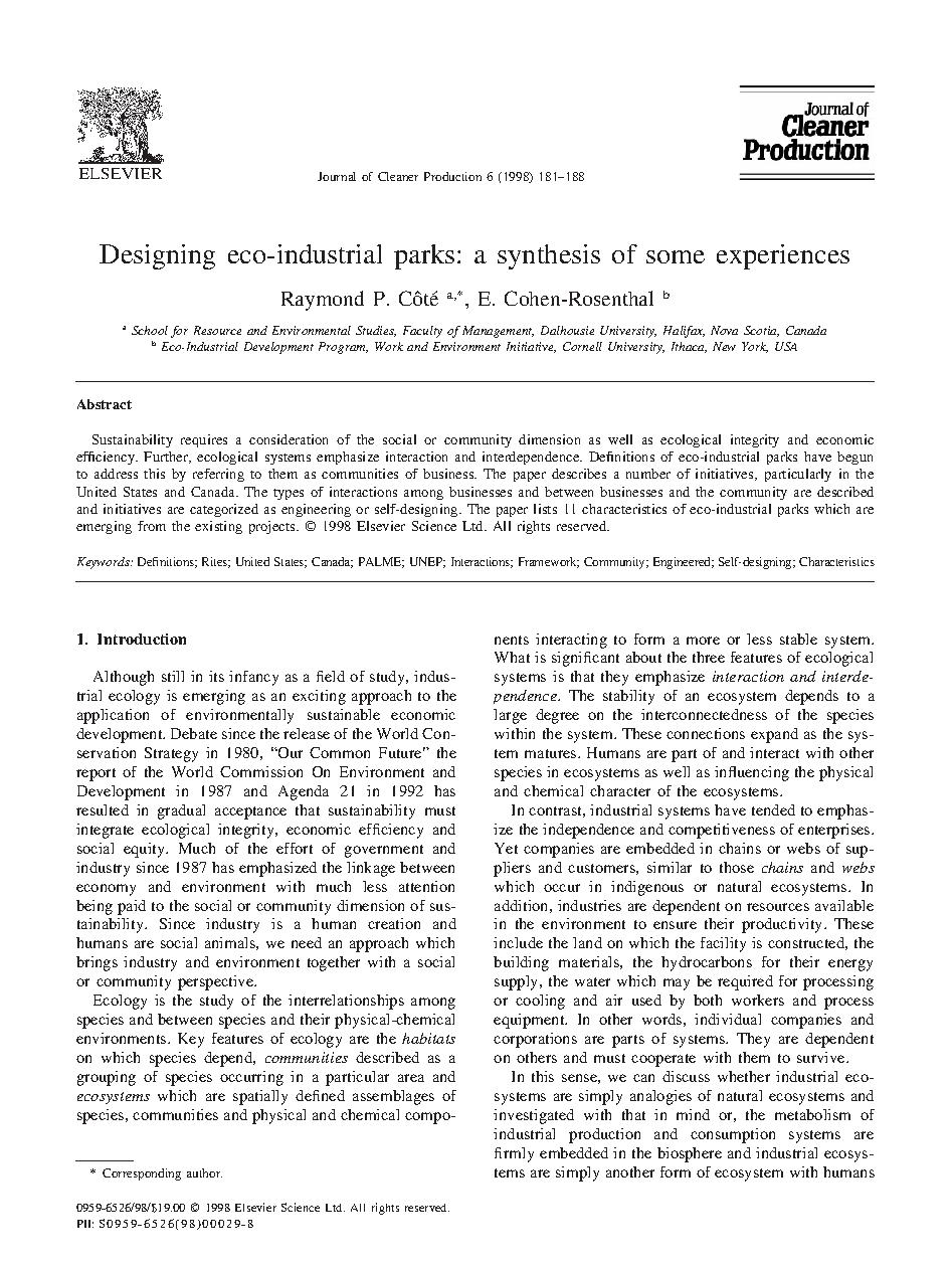 Designing eco-industrial parks: A synthesis of some experiences