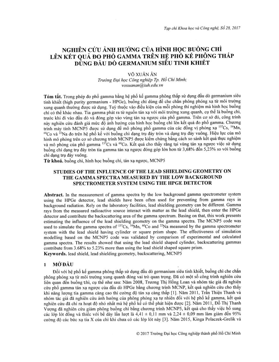 Nghiên cứu ảnh hưởng của hình học buồng chì lên kết quả đo phổ gamma trên hệ phổ kế phông thấp dùng đầu dò germanium siêu tinh khiết