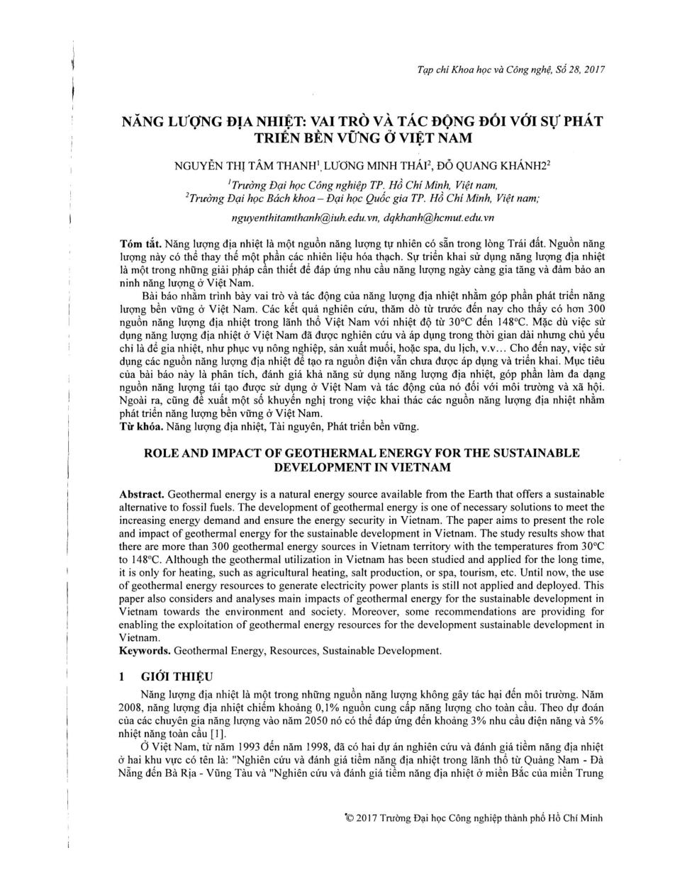Năng lượng địa nhiệt: vai trò và tác động đối với sự phát triển bền vững ở Việt Nam