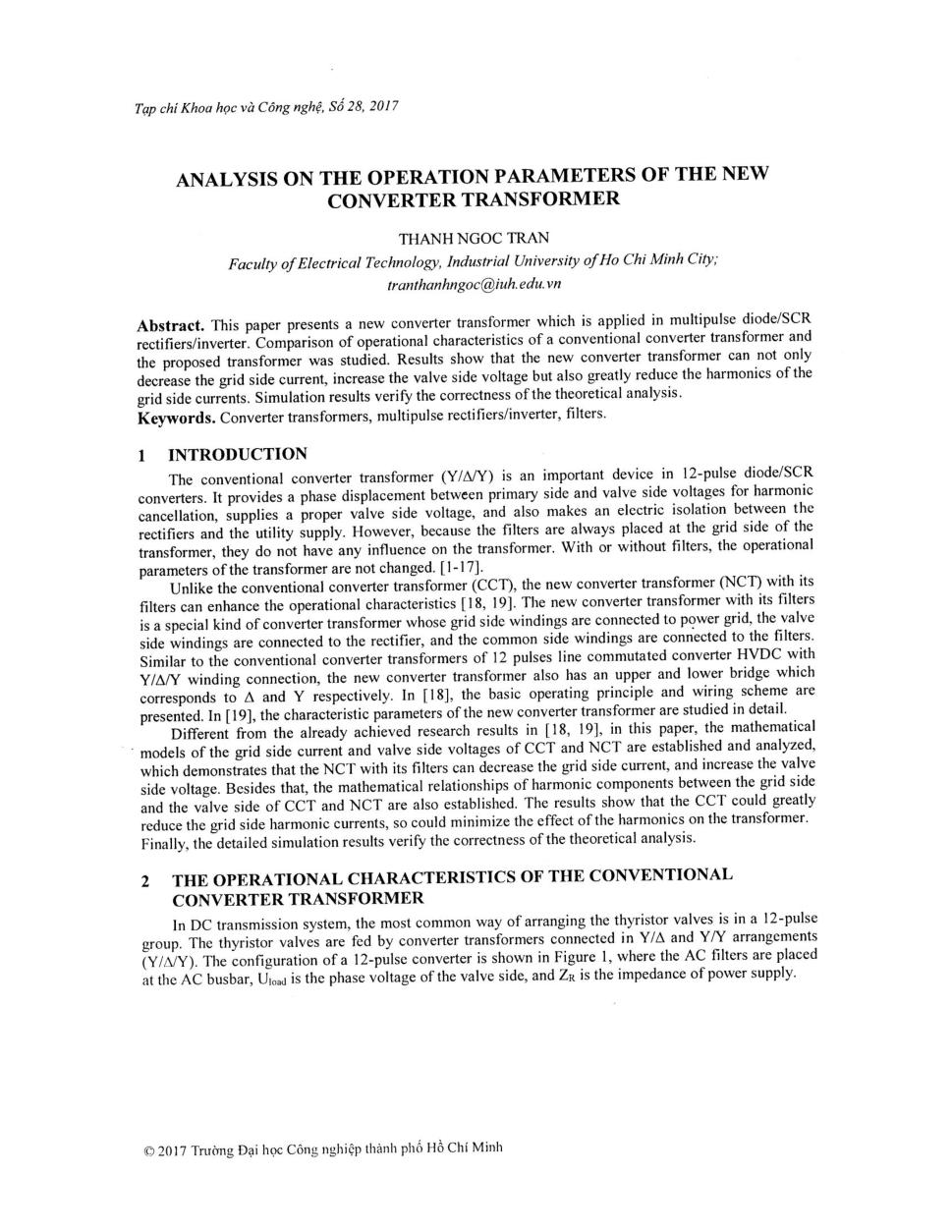 Analysis on the operation parameters of the new converter transformer