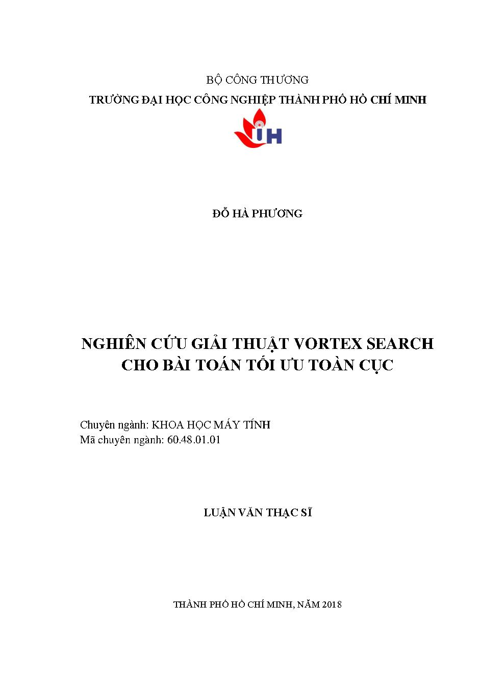 Nghiên cứu giải thuật vortex search cho bài toán tối ưu toàn cục: Luận văn Thạc sĩ - Chuyên ngành: Khoa học Máy tính