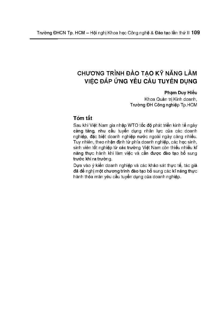 Chương trình đào tạo kỹ năng làm việc đáp ứng yêu cầu tuyển dụng