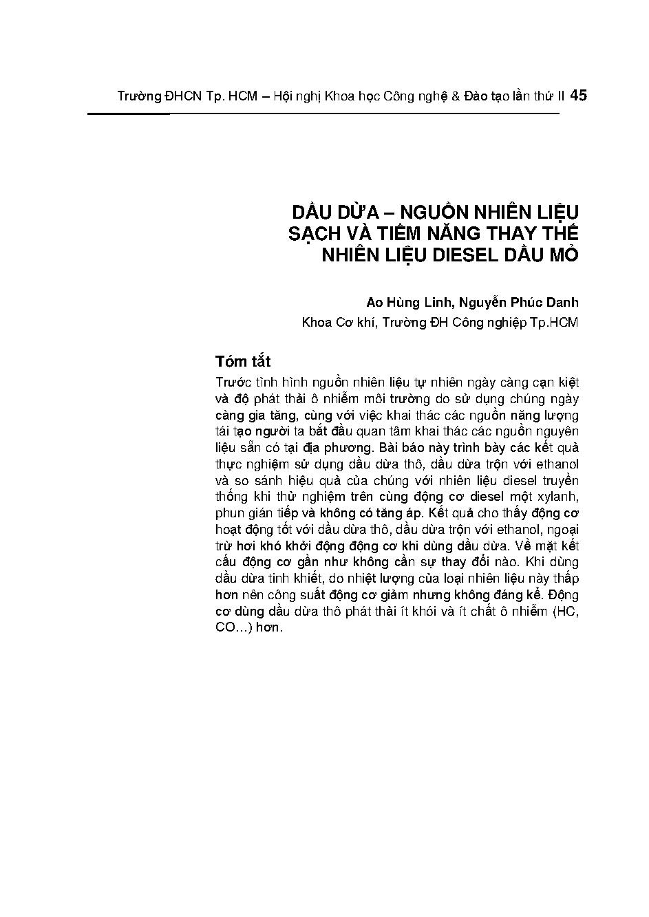 Dầu dừa - Nguồn nhiên liệu sạch và tiềm năng thay thế nhiên liệu Diesel dầu mỏ