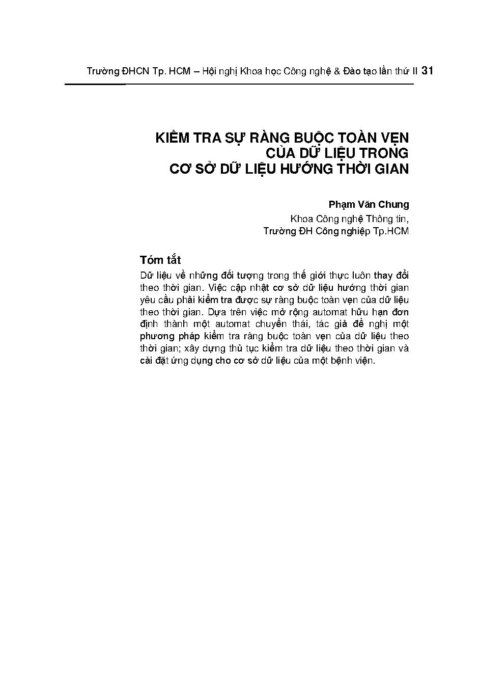 Kiểm tra sự ràng buộc toàn vẹn của dữ liệu trong cơ sở dữ liệu trong cơ sở dữ liệu hướng thời gian