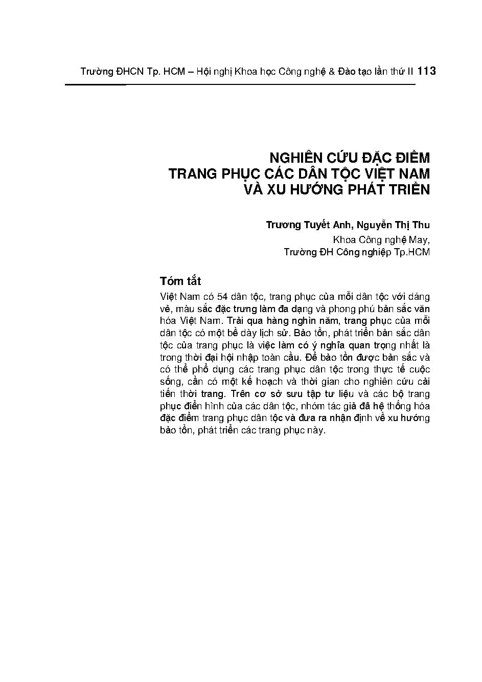 Nghiên cứu đặc điểm trang phục các dân tộc Việt Nam và xu hướng phát triển