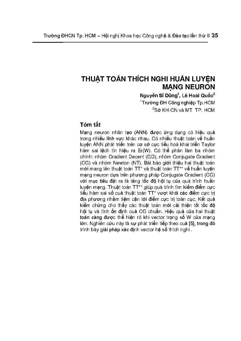 Thuật toán thích nghi huấn luyện mạng neuron