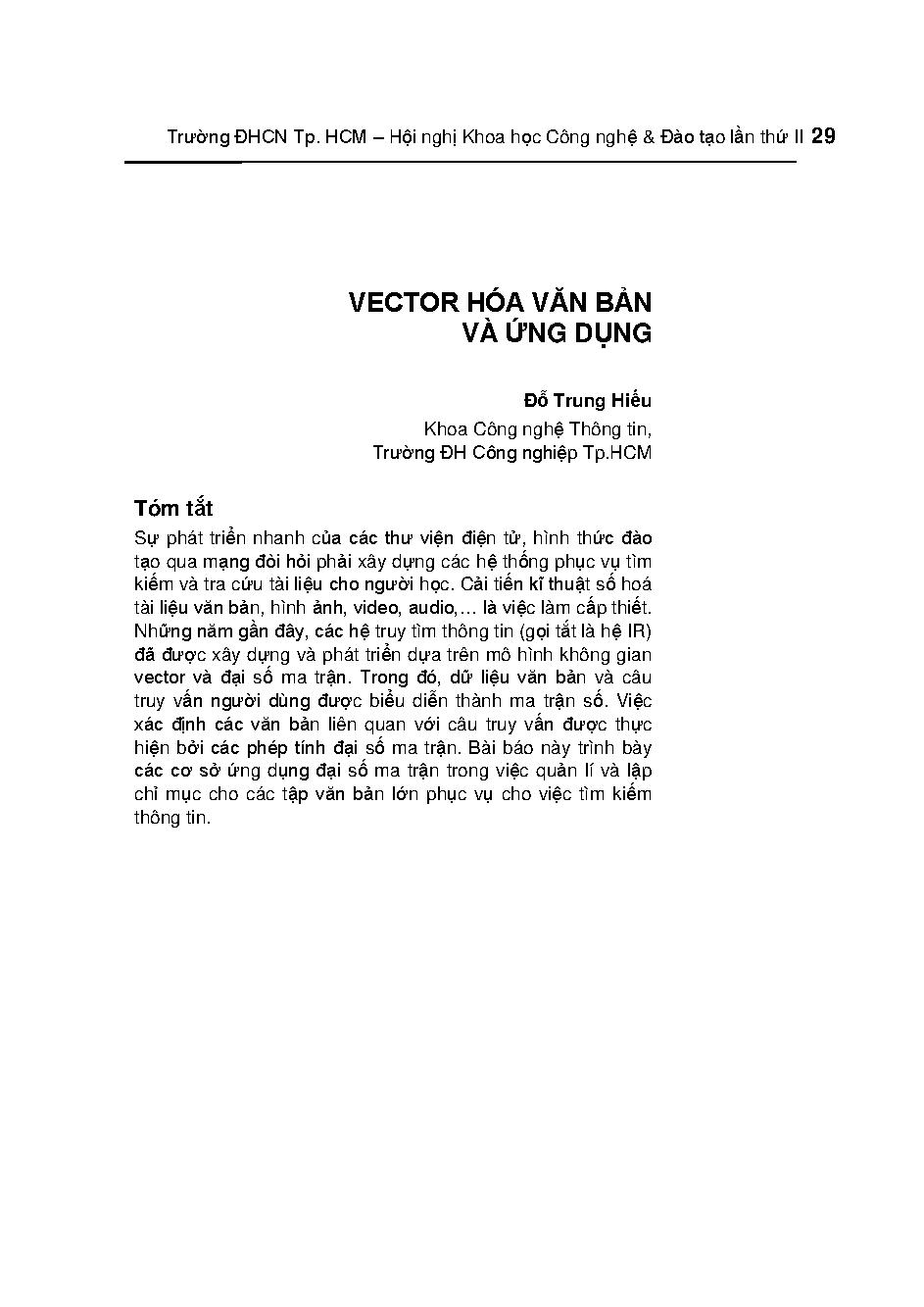 Vector hóa văn bản và ứng dụng