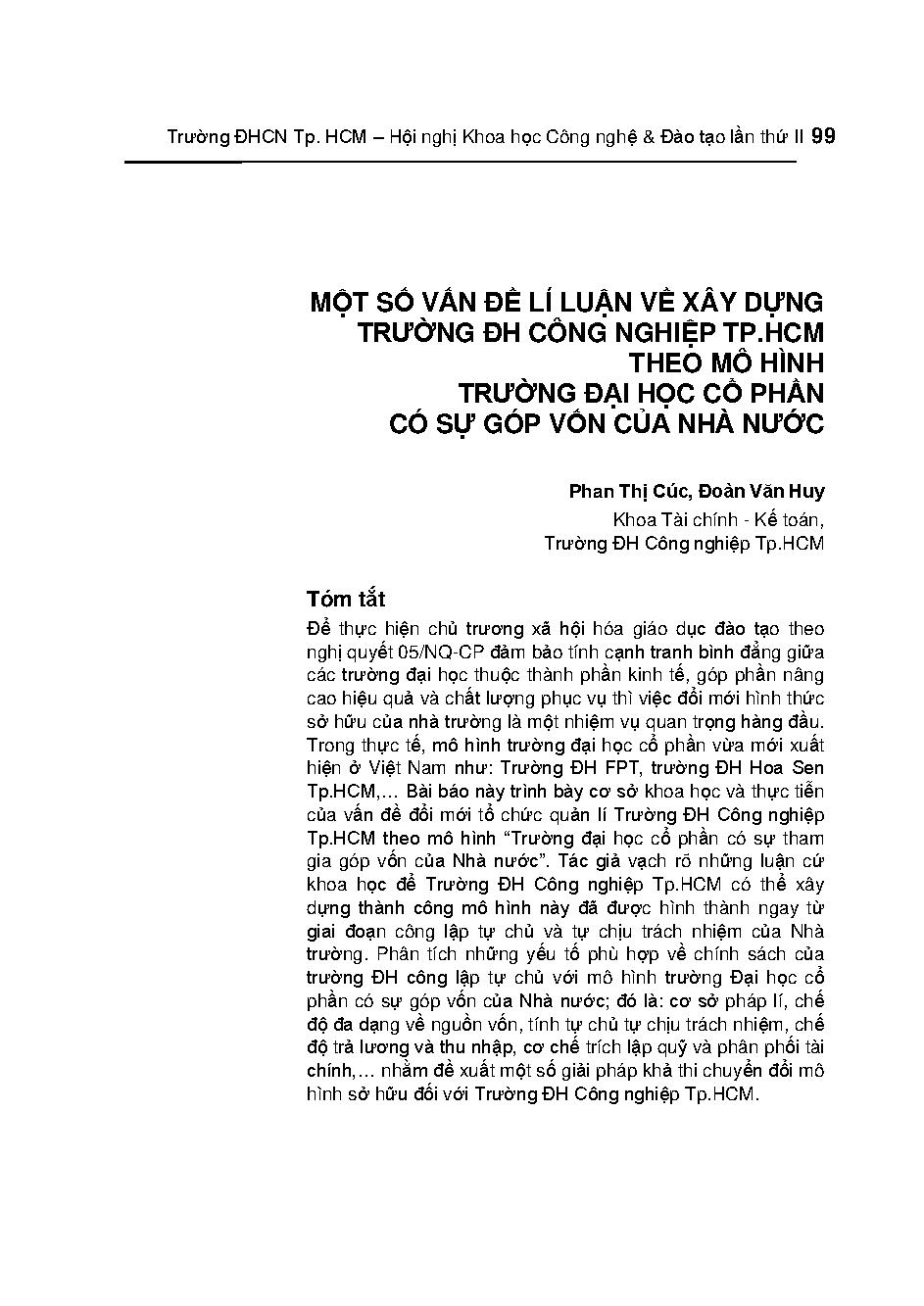 Một số vấn đề lí luận về xây dựng trường Đại học Công nghiệp Tp. HCM theo mô hình trường đại học cổ phần