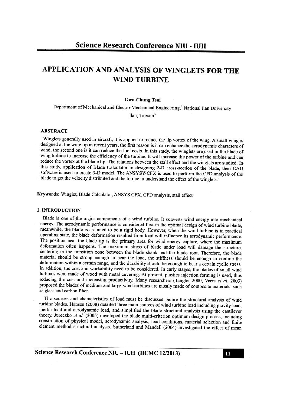 Application and analysis of winglets for the wind turbine