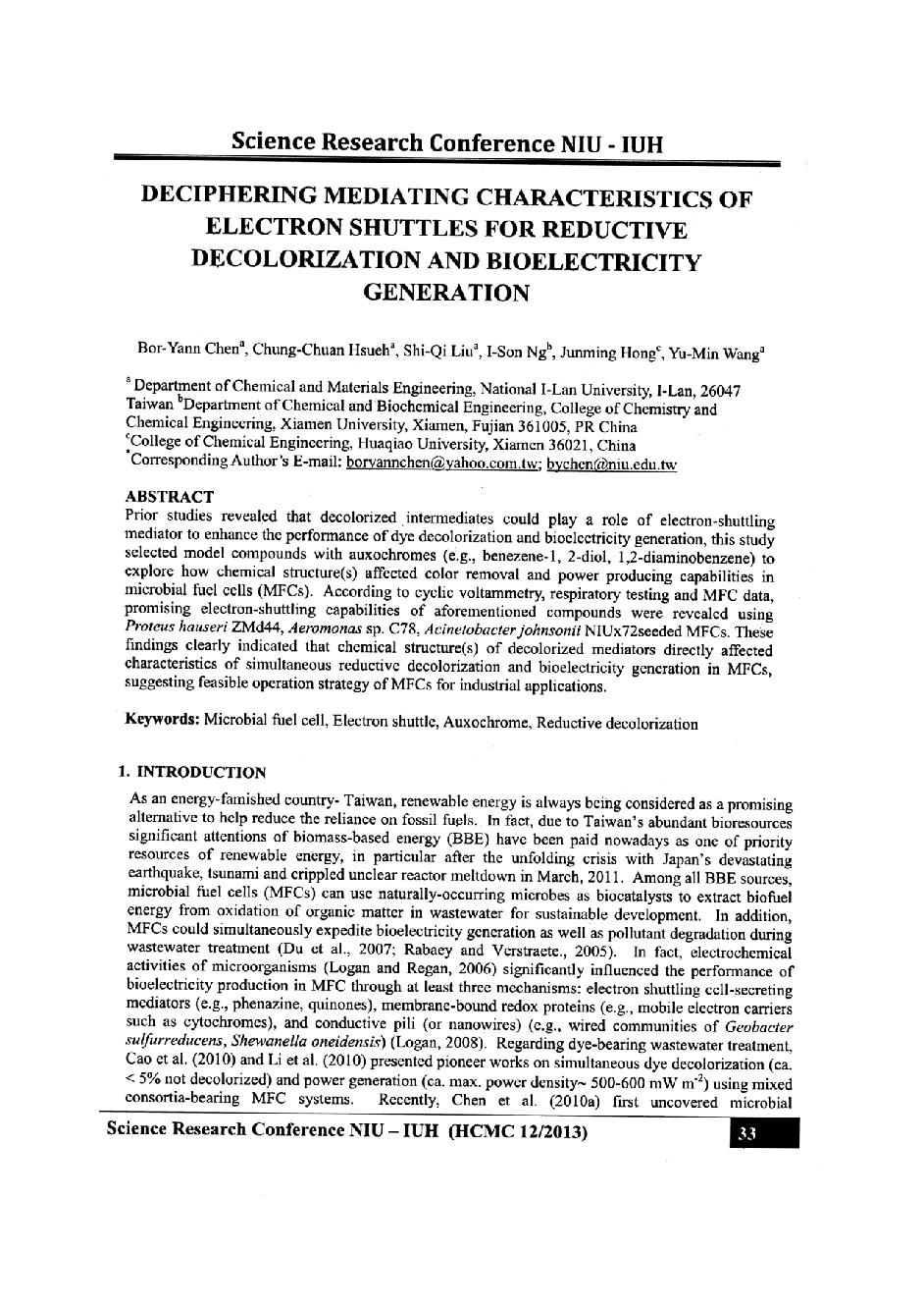 Deciphering mediating characteristics of electron shuttles for reductive declorization and bioelectricity genaration