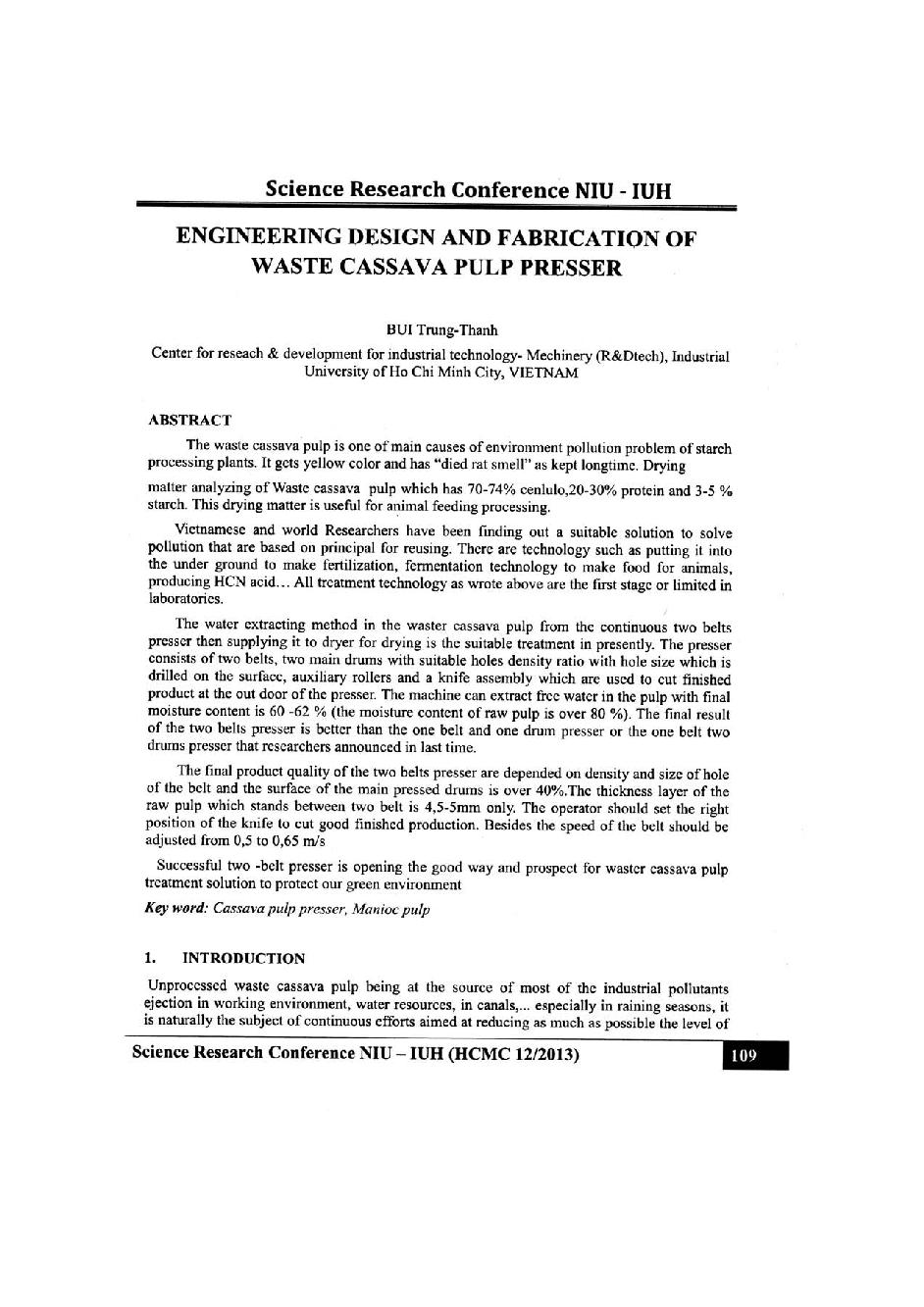 Engineering design and fabrication of waste cassava pulp presser