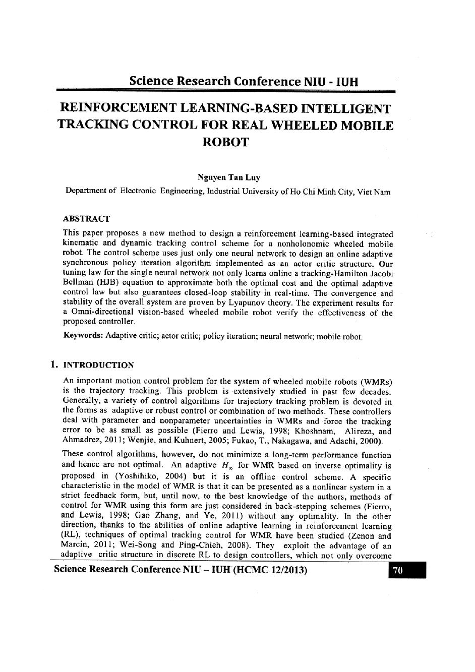 Reinforcement learning-based intelligent tracing control for real wheeled mobile robot