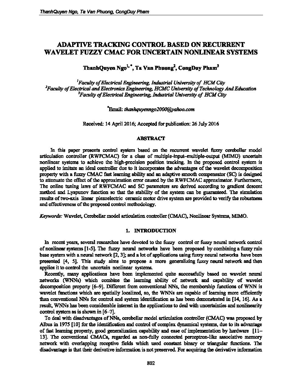 Adaptive tracking control based on recurrent wavelet fuzzy CMAC for uncertain nonlinear systems