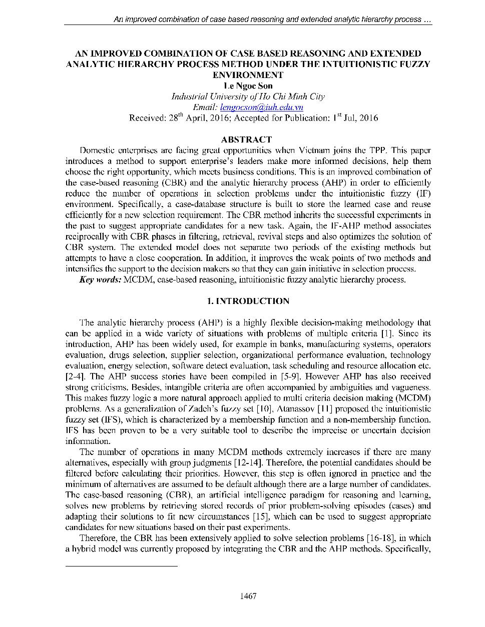 An improved combination of case based reasoning and extended analytic hierarchy process method under the intuitionistic fuzzy environment