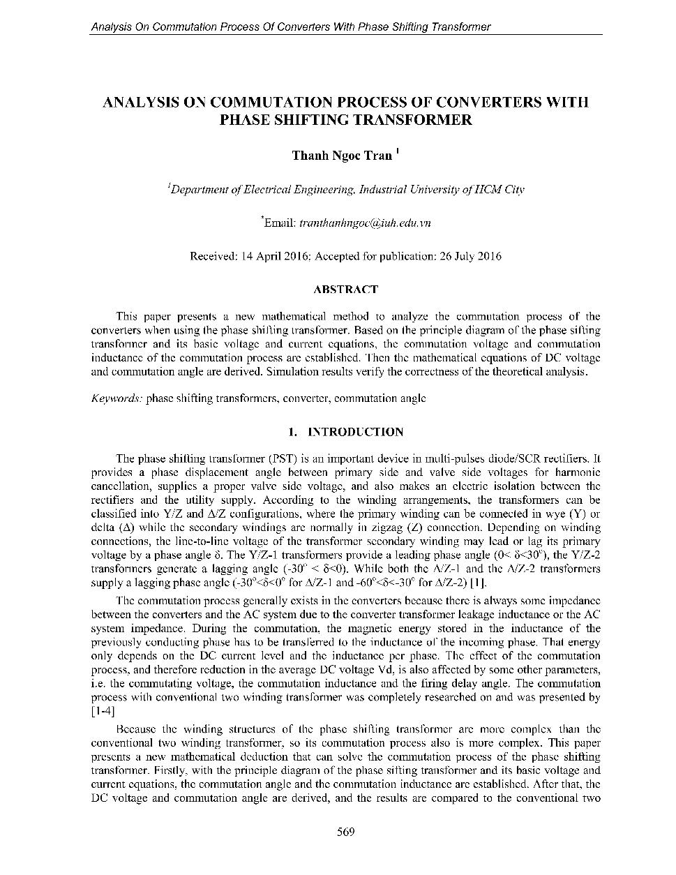 Analysis on commutation process of converters with phase shifting transformer