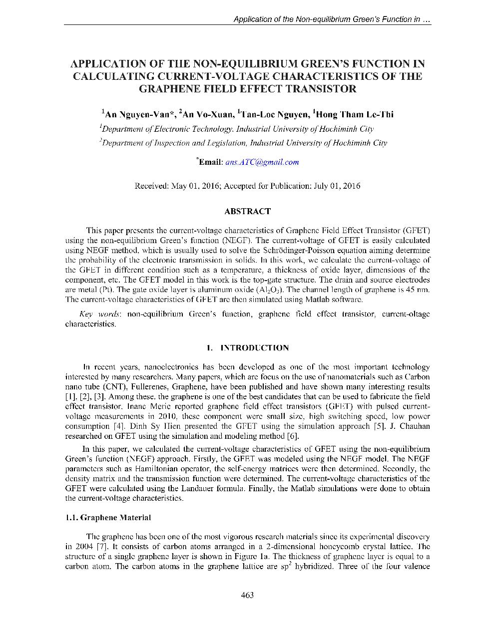 Application of the non-equilibrium green's function in calculating current-voltage characteristics of the graphene field efect transistor