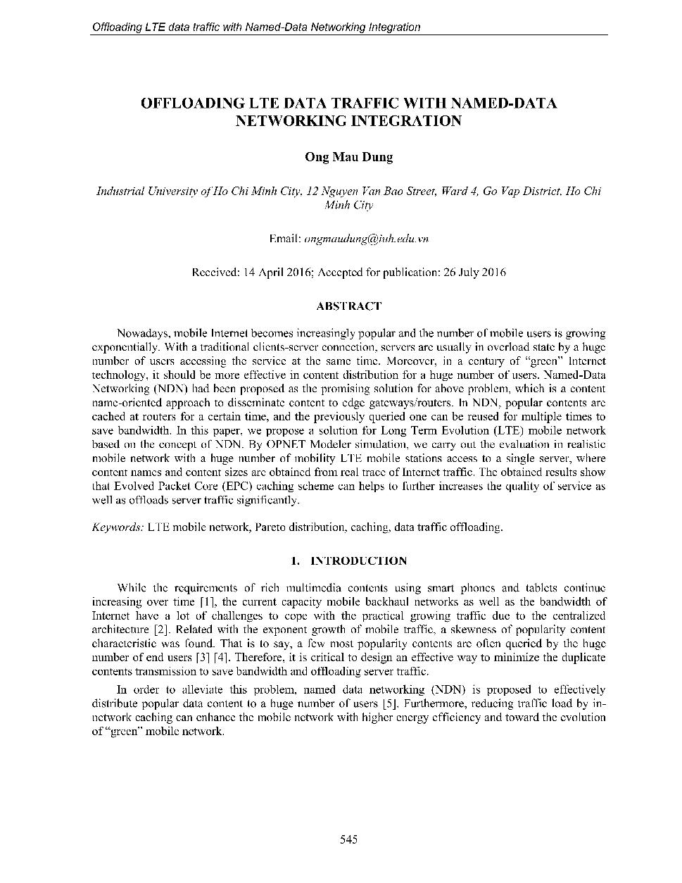 Offloading LTE data traffic with named-data networking intergration