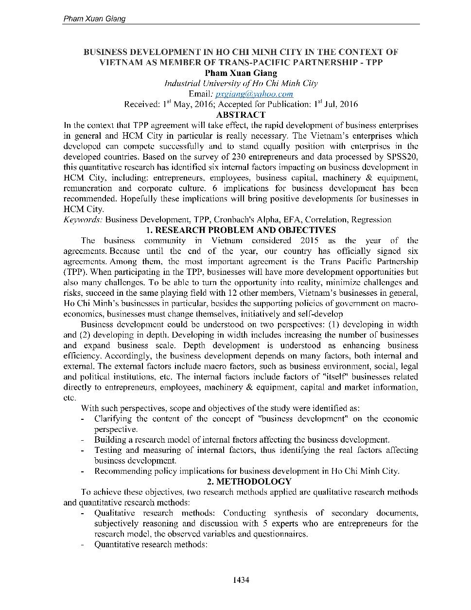 Business development in Ho Chi Minh city in the context of Vietnam as menber of trans-pacific partnership - TPP