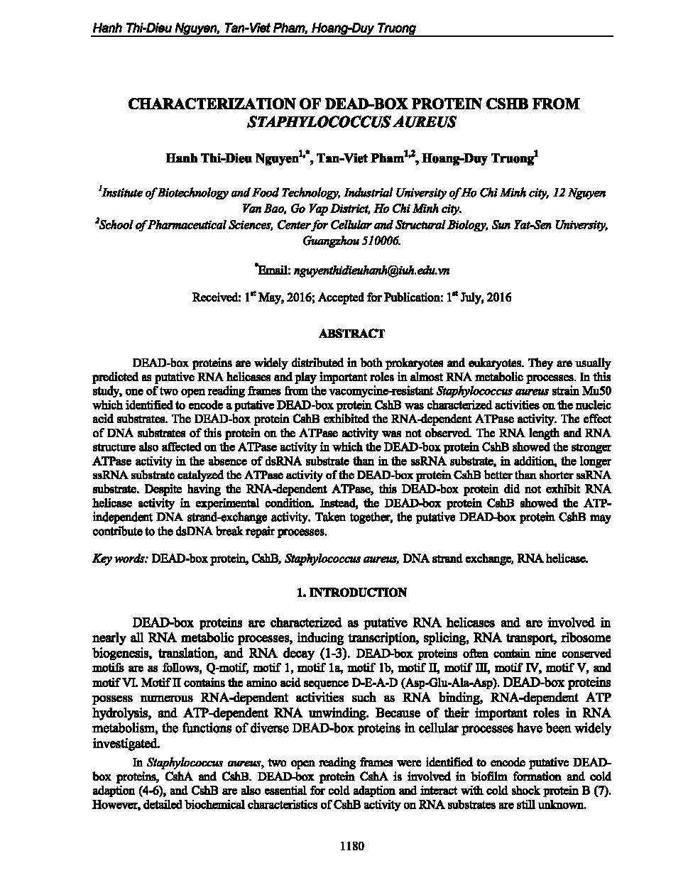 Characterization of dead-box protein CSHB from Staphylococus aureus