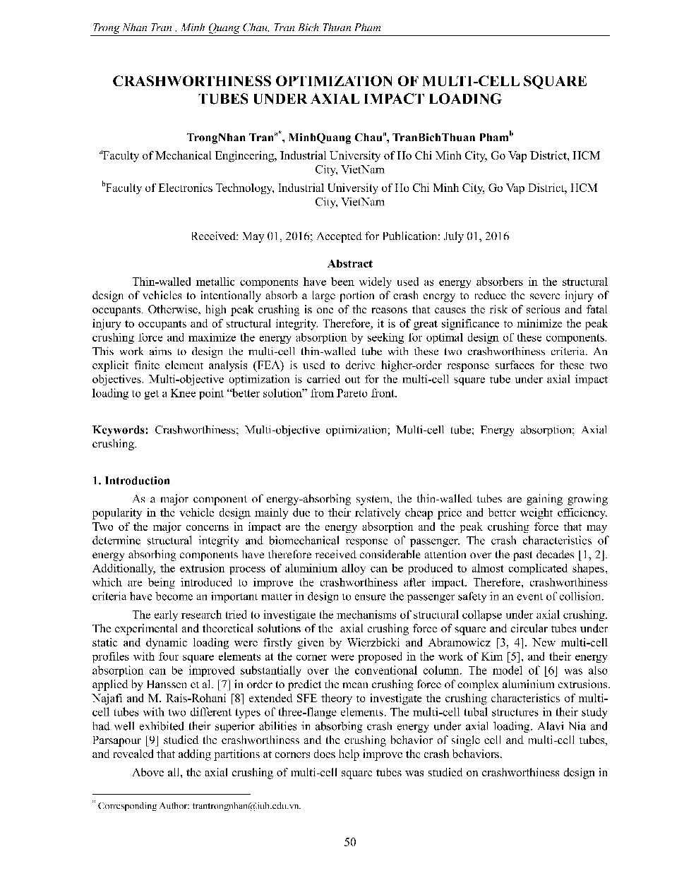 Crashworthiness Optimization of multi-cell square tubes under axial impact loading