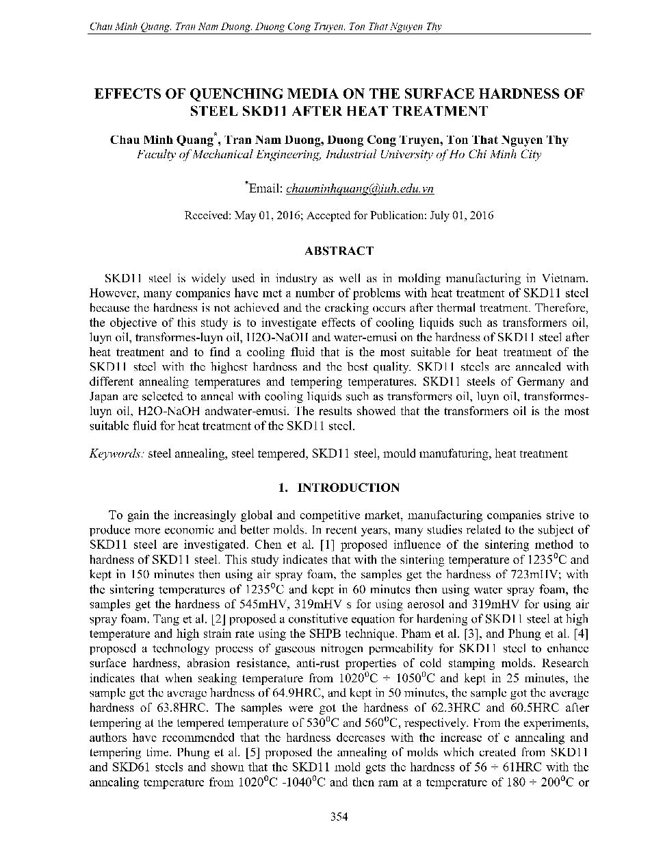 Effects of quenching media on the surface hardness of steel SKD11 after heat treatment