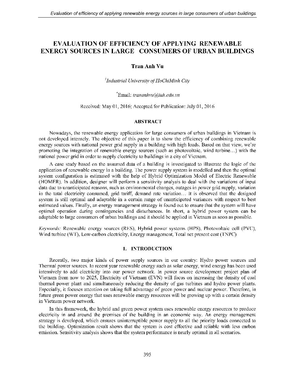 Evaluation of efficiency of applying renewable energy sources in large consumers of urban builbings