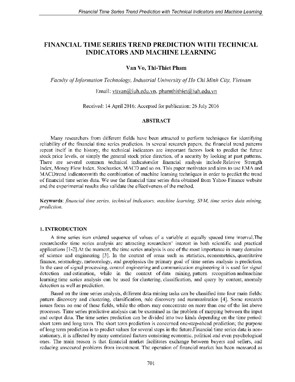 Financial time series trend prediction with technical indicators and machine learning