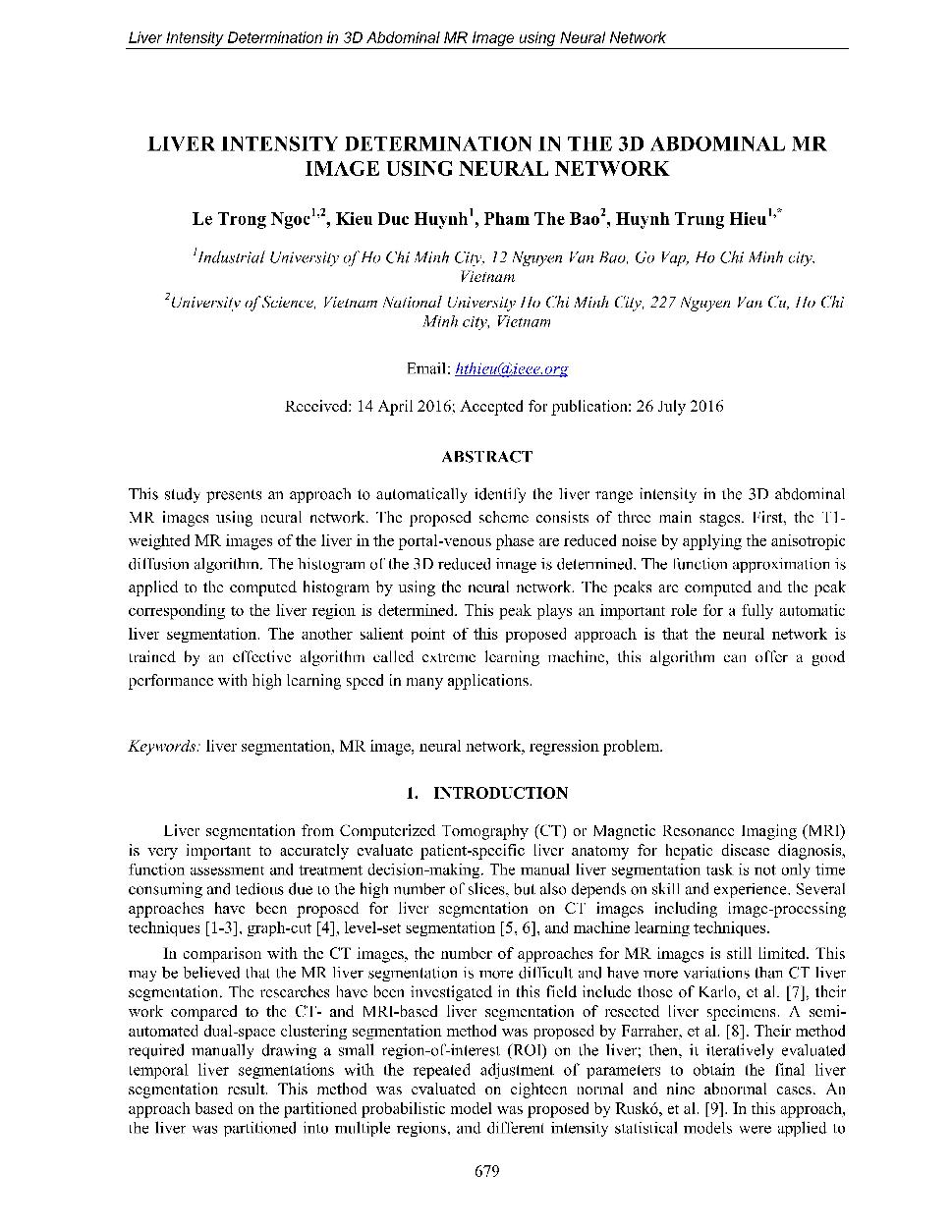 Liver intensity determination in the 3D abdominal MR image using neural network