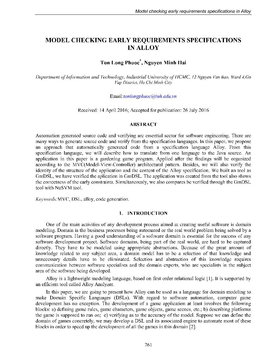 Model checking early requirements specifications in alloy