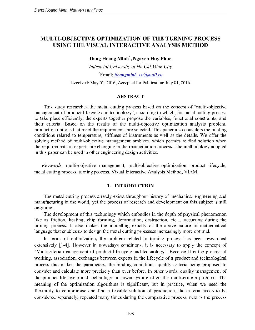 Multi-Objective optimization of the turning process using the visual interactive analysis method