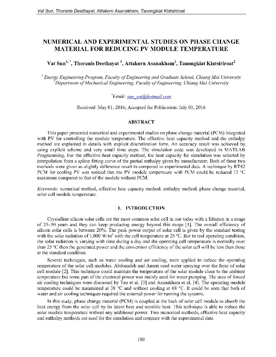 Numerical and experimental studies on phase change material for reducing PV module temperature