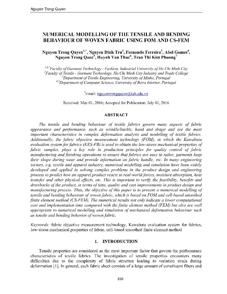 Numerical modelling of the tensile and bending behaviour of woven fabric using fom and CS-FEM