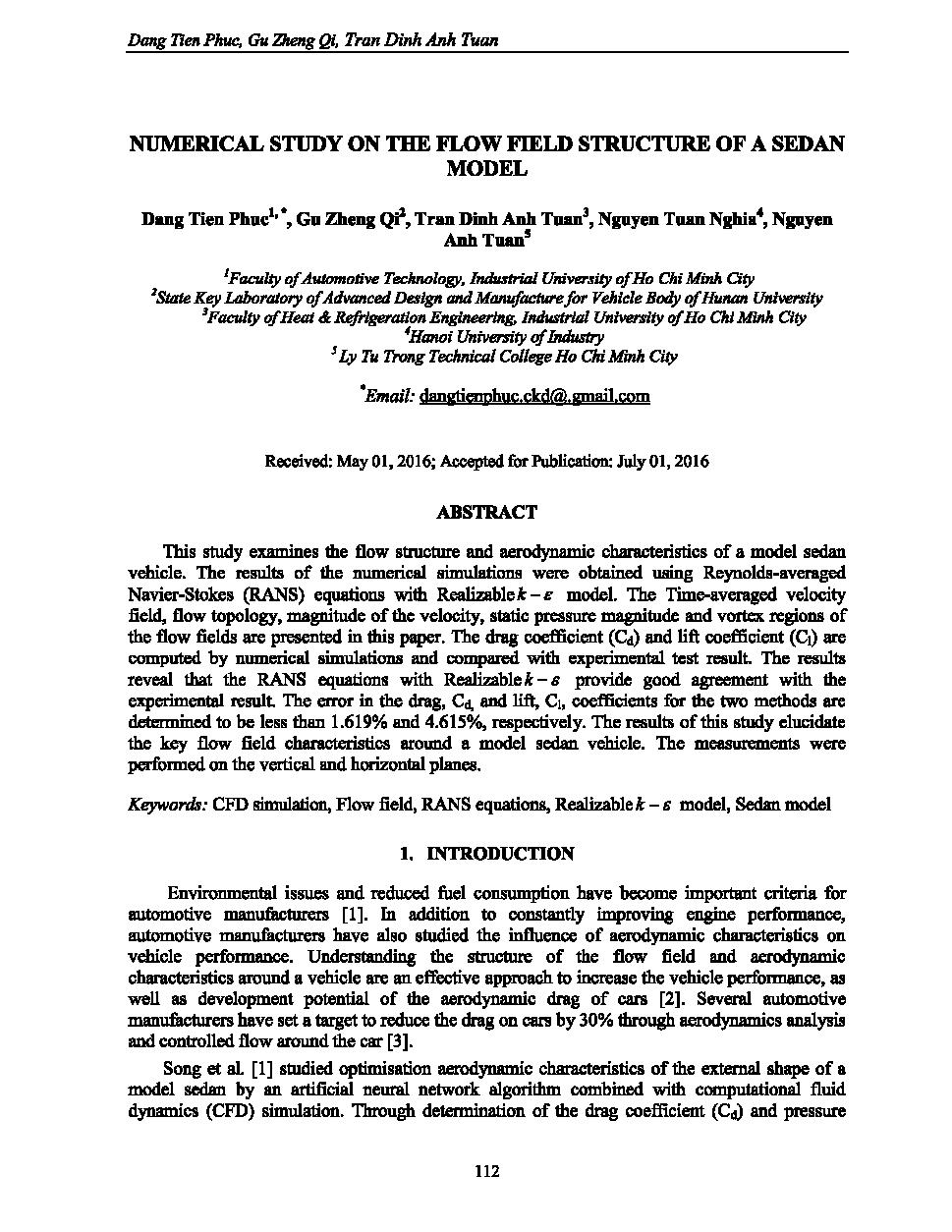 Numerical study on the flow field structure of a sedan model