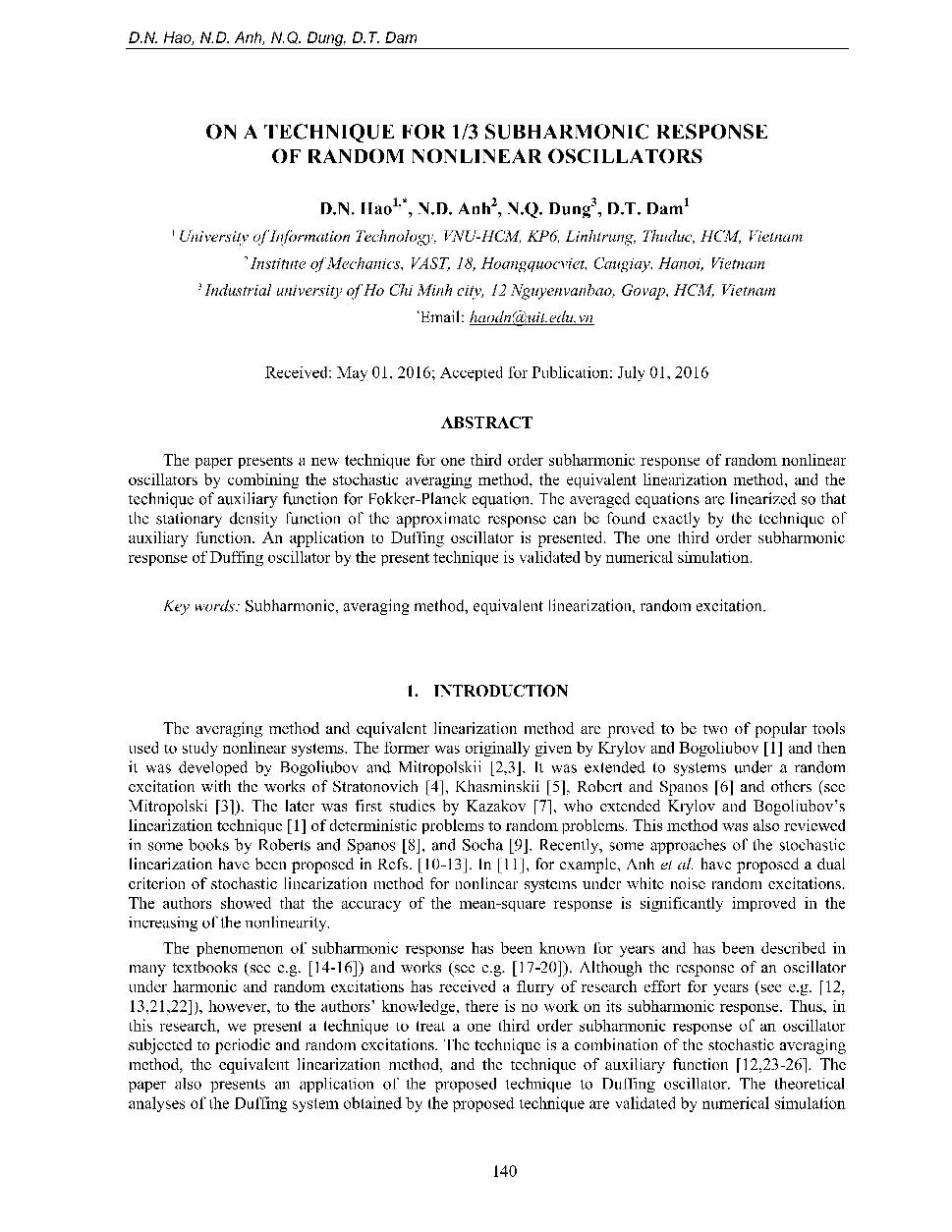 On a technique for 1/3 subharmonic respomse of random nonlinear oscillators