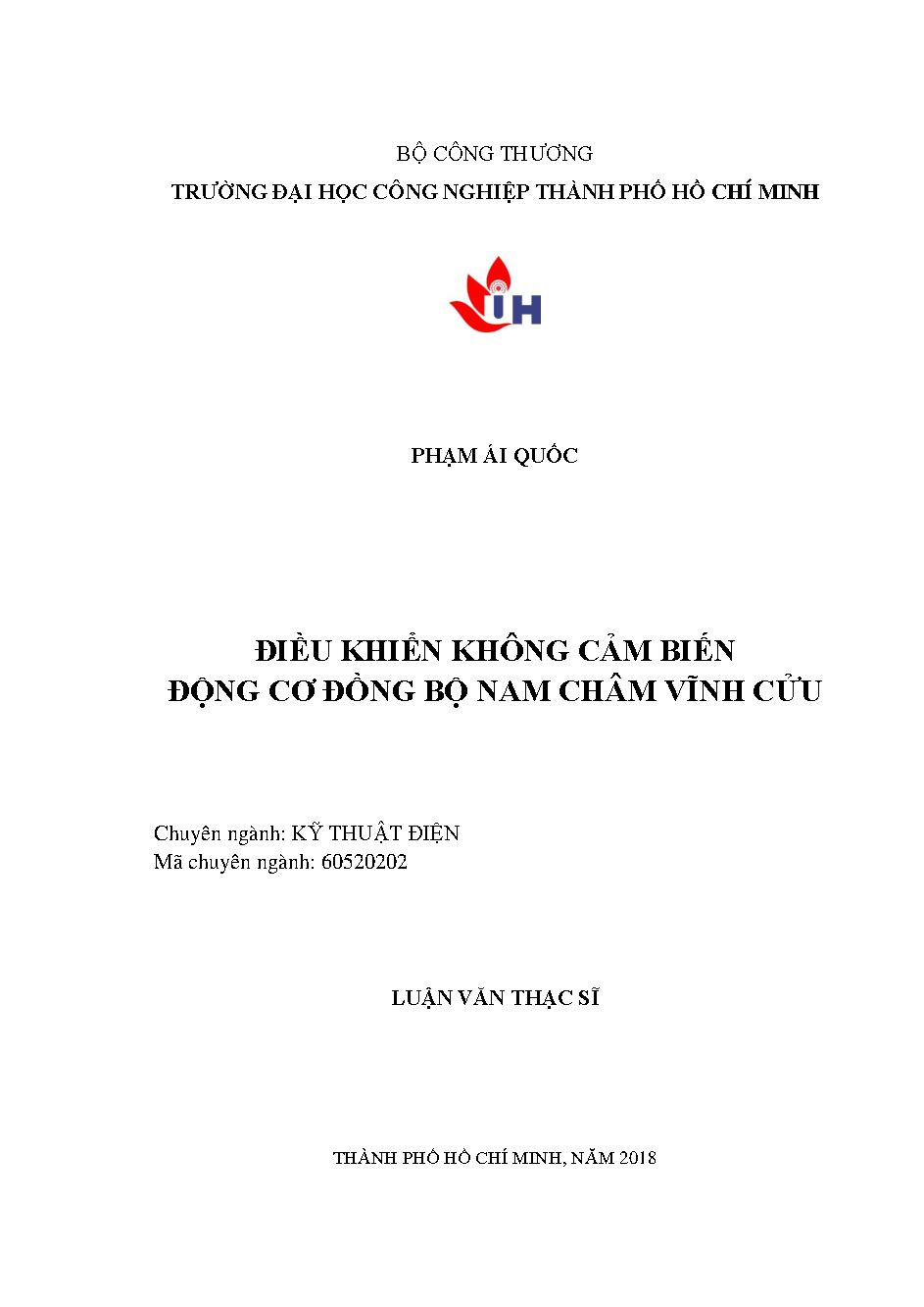 Điều khiển không cảm biến động cơ đồng bộ nam châm vĩnh cửu: Luận văn Thạc sĩ - Chuyên ngành: Kỹ thuật Điện