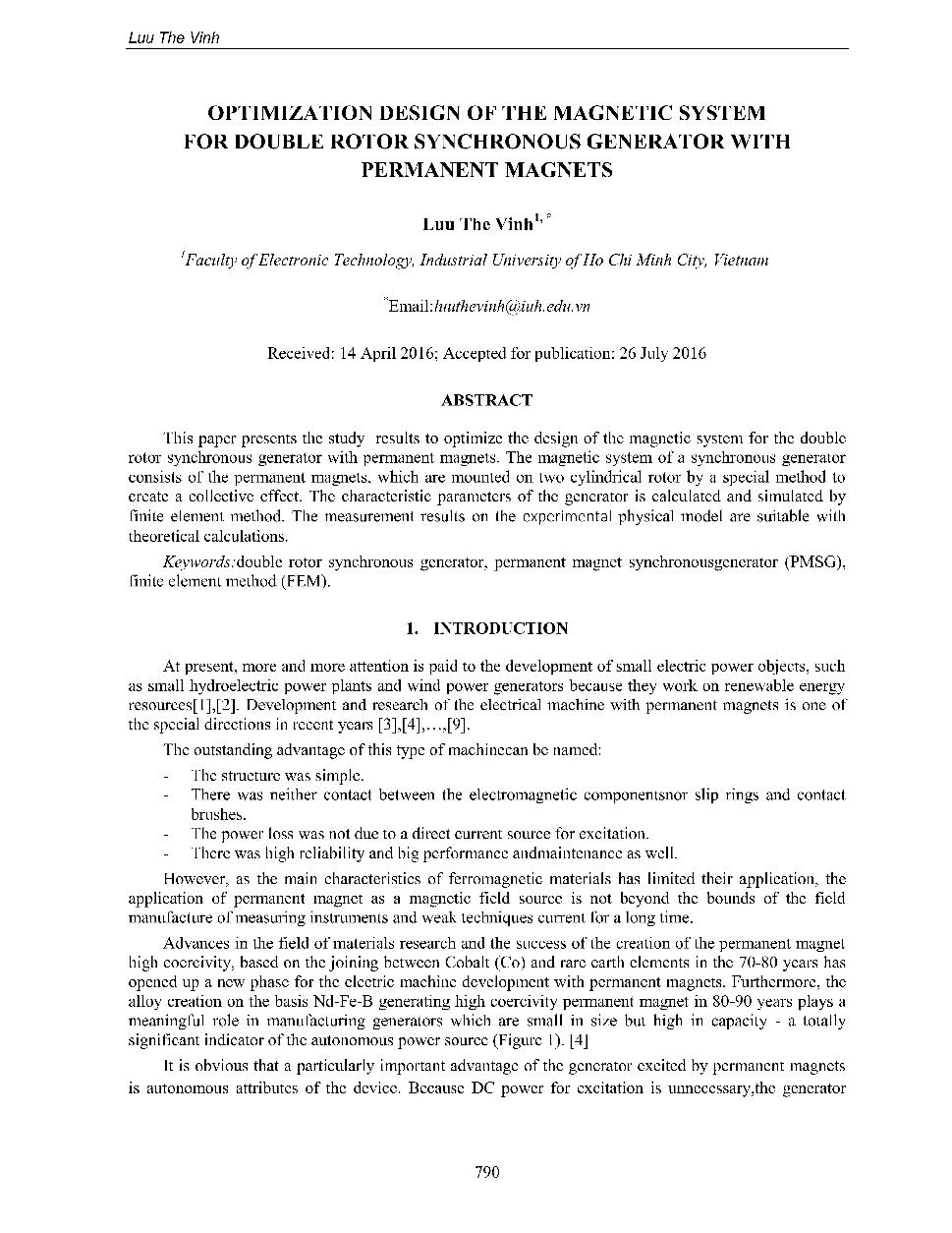 Optimization design of the magnetic system for double rotor syschronous generator with permanet magnets