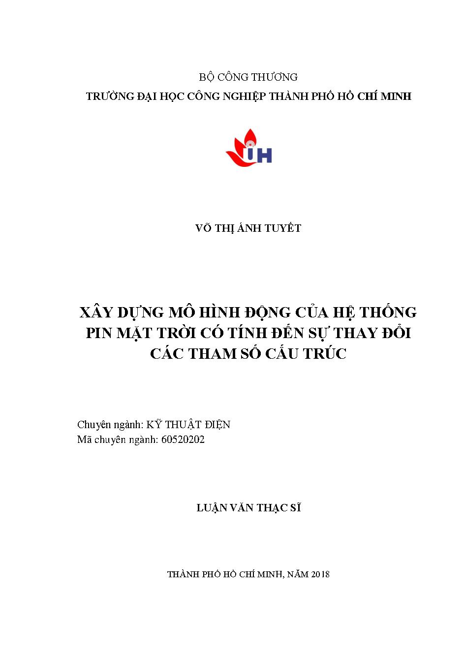 Xây dựng mô hình động của hệ thống pin mặt trời có tính đến sự thay đổi các tham số cấu trúc: Luận văn Thạc sĩ - Chuyên ngành: Kỹ thuật Điện