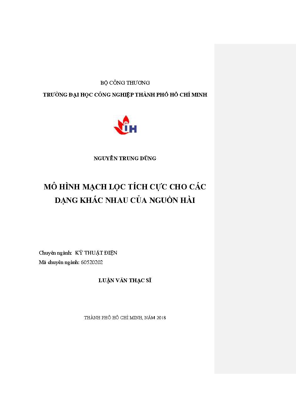 Mô hình mạch lọc tích cực cho các dạng khác nhau của nguồn hài: Luận văn Thạc sĩ - Chuyên ngành: Kỹ thuật Điện