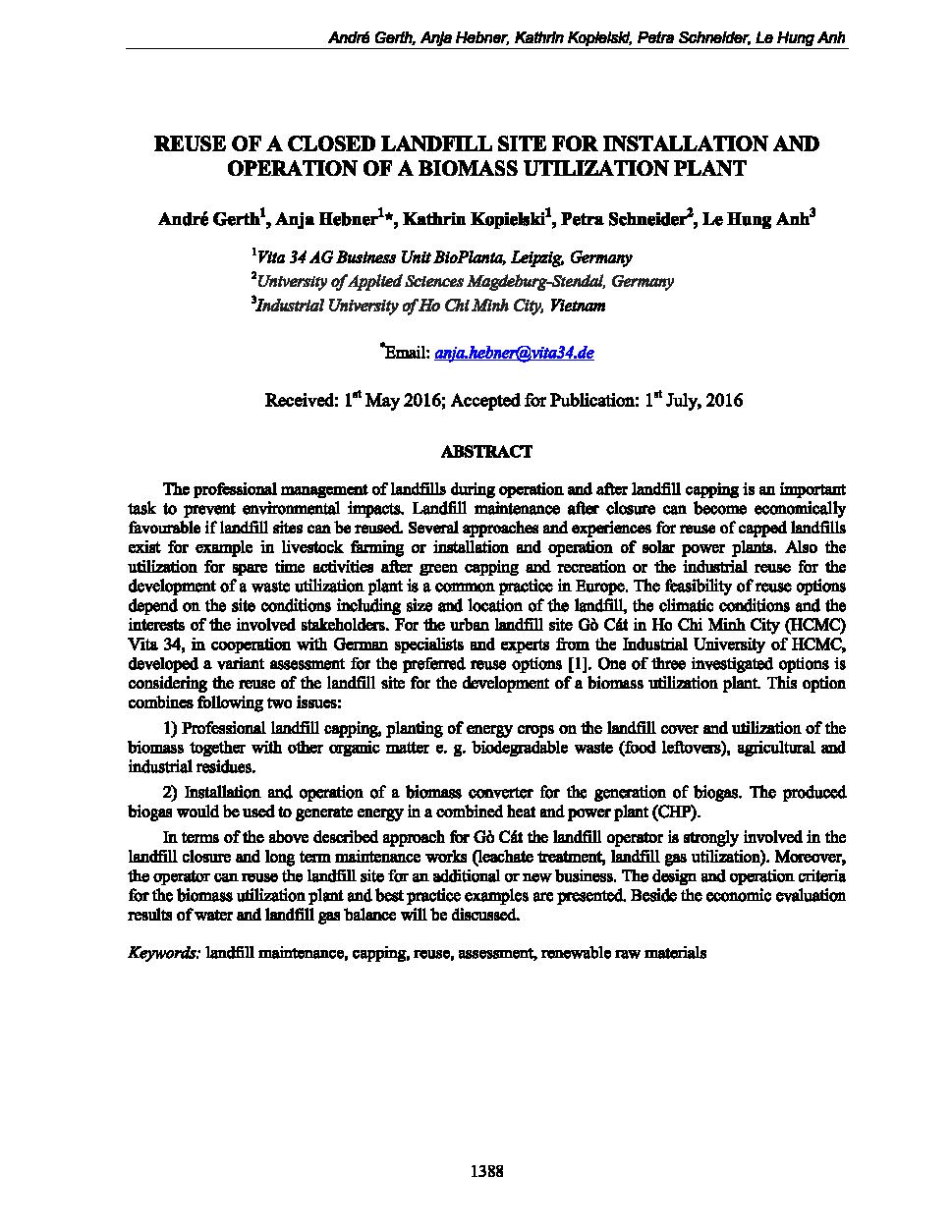 Reuse of a closed landfill site for installation and operation of a biomass utilization plant