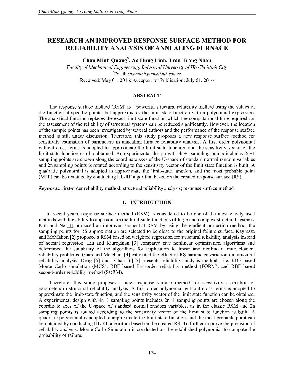 Research an improved response surface method for reliability analysis of annealing furnace