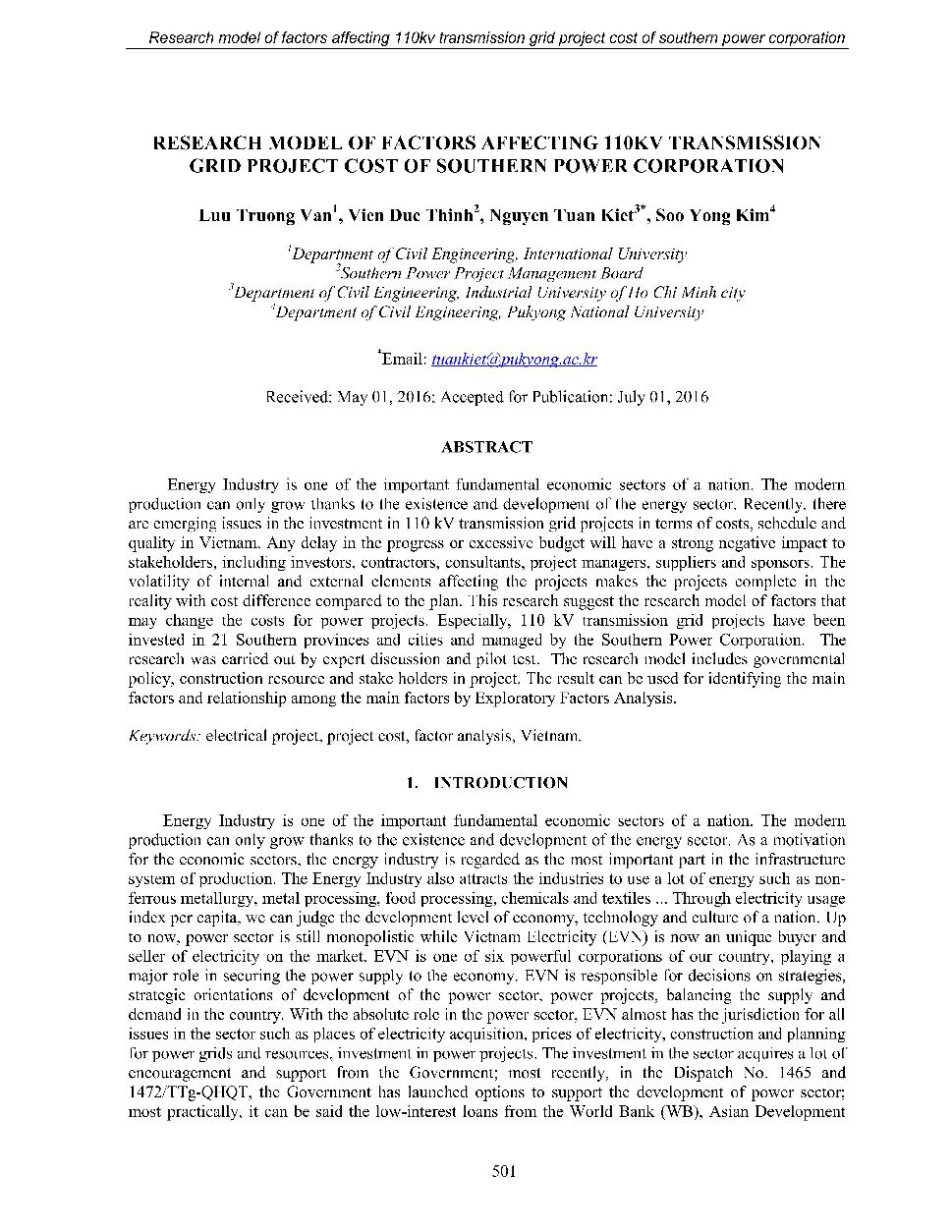 Research model of factors affecting 110KV transmisstion grid project cost of southern power corporation