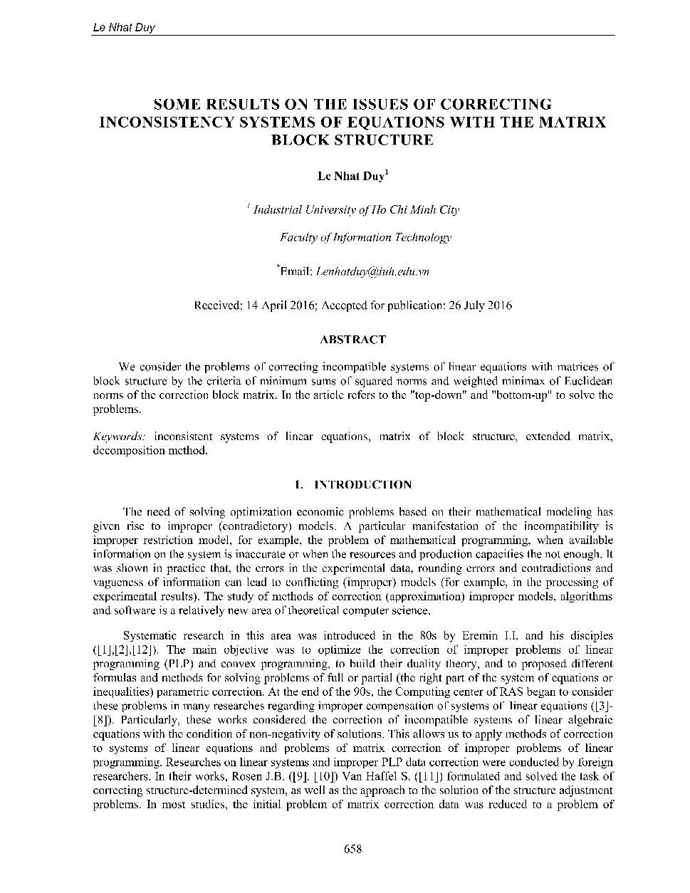 Some results on the issues of correcting inconsistency systems of equations with the matrix block structure