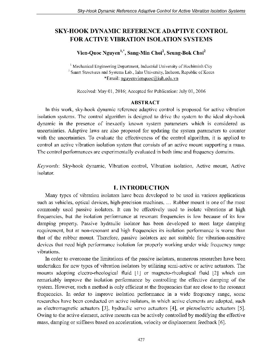 Sky-Hook dynamic reference adaptive control for active vibration isolation systems