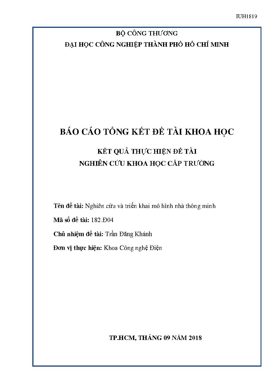 Nghiên cứu và triển khai mô hình nhà thông minh: Báo cáo tổng kết đề tài khoa học cấp Trường