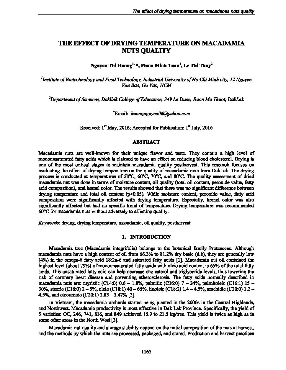 The effect of drying temperature on macadamia nuts quality