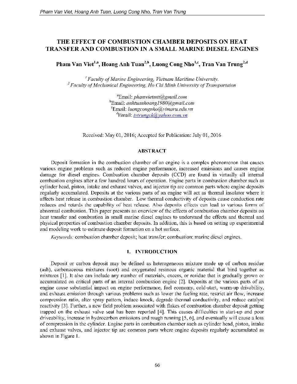 The effect of combustion chamber deposits on heat transfer and combustion in a small marine diesel engines