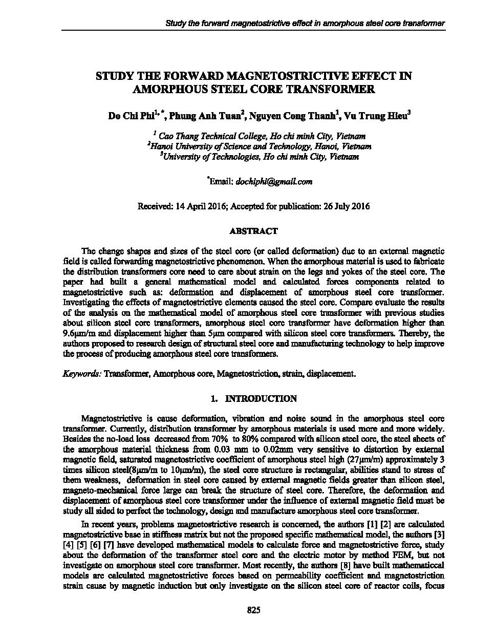 Study the forward magnetostrictive effect in amorphous steel core transformer